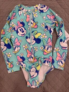 Disney Girls Aqua Blue Minnie & Daisy One-Piece Swim Suit